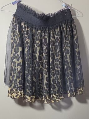 Leopard Print Tulle Skater Skirt - Black and Tan XXI TWIST